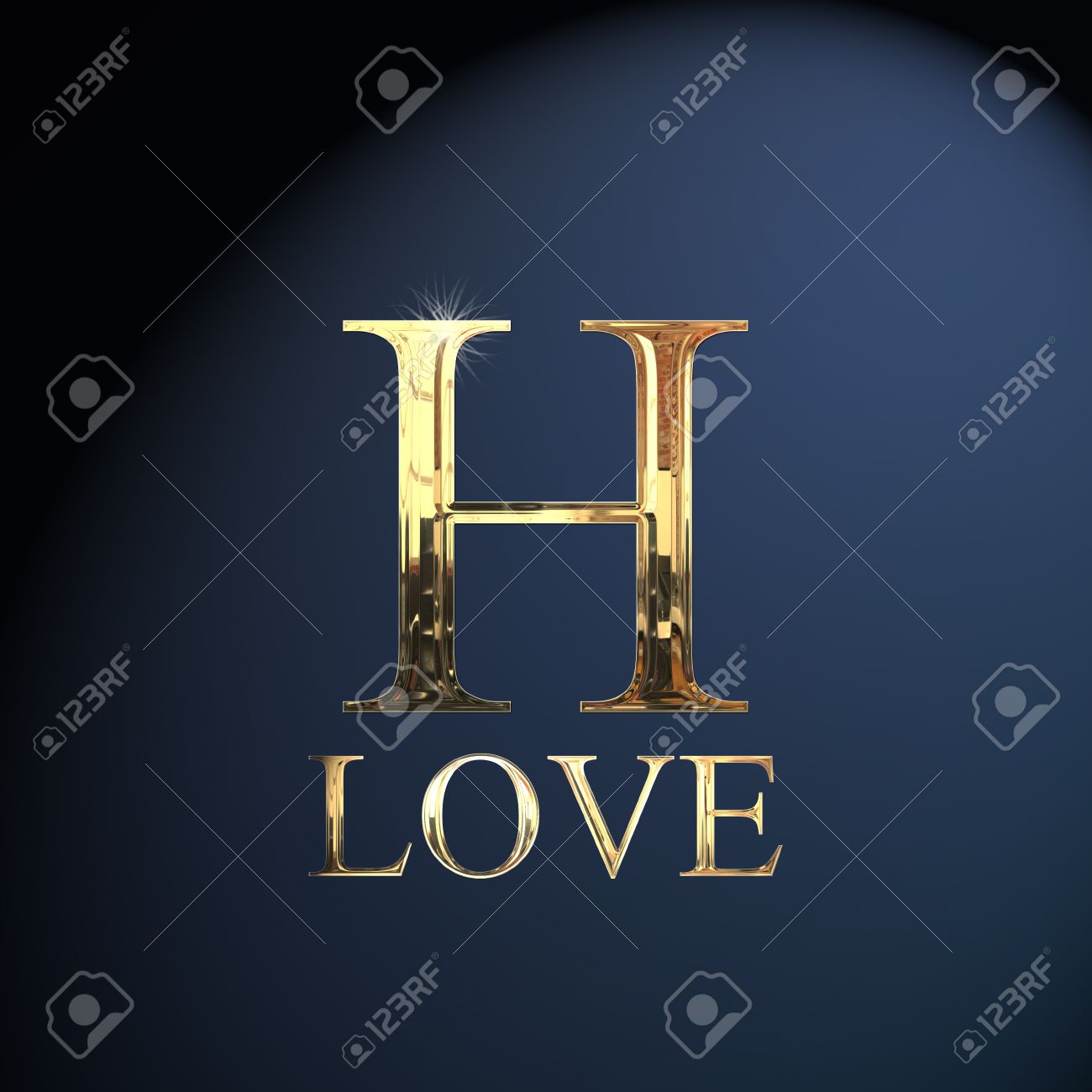 Gold Alphabet Letter H Word Love On A Blue Background Stock Photo