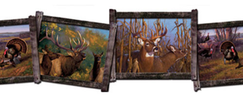 Lake Forest Lodge Wild Life Border Traditional Wallpaper