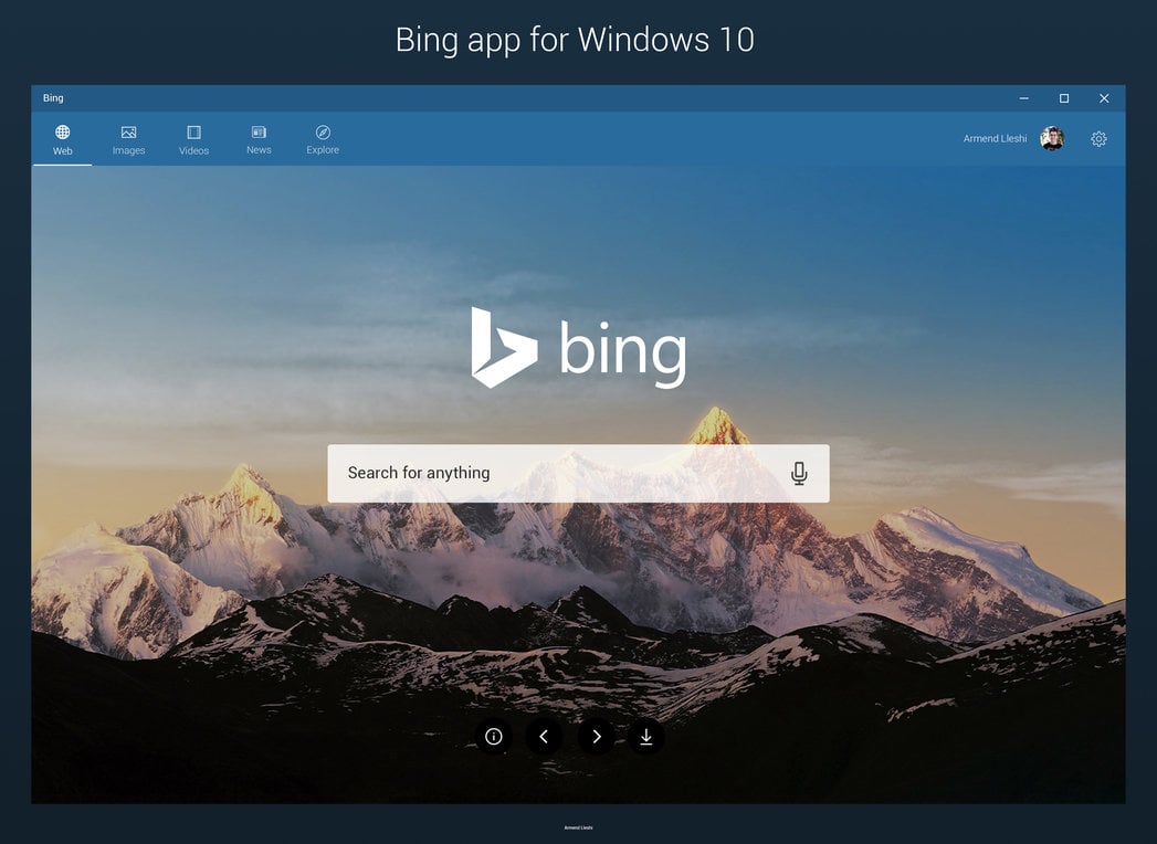 Bing app for Windows 10   Concept by armend07 on