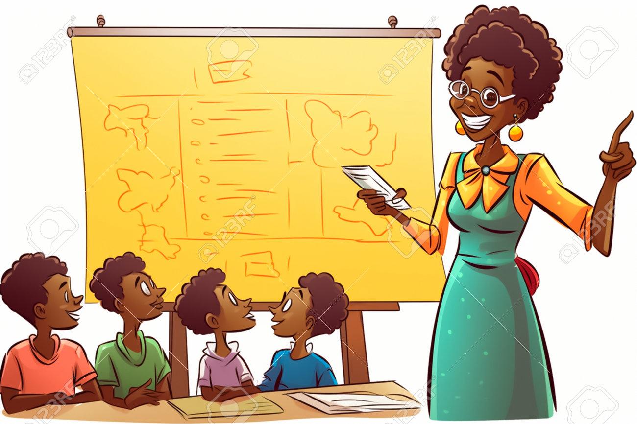Illustration Of A Black Female Teacher Teaching Kids To Write On A