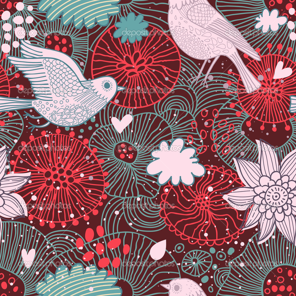  birds in flowers Seamless pattern can be used for wallpapers pattern