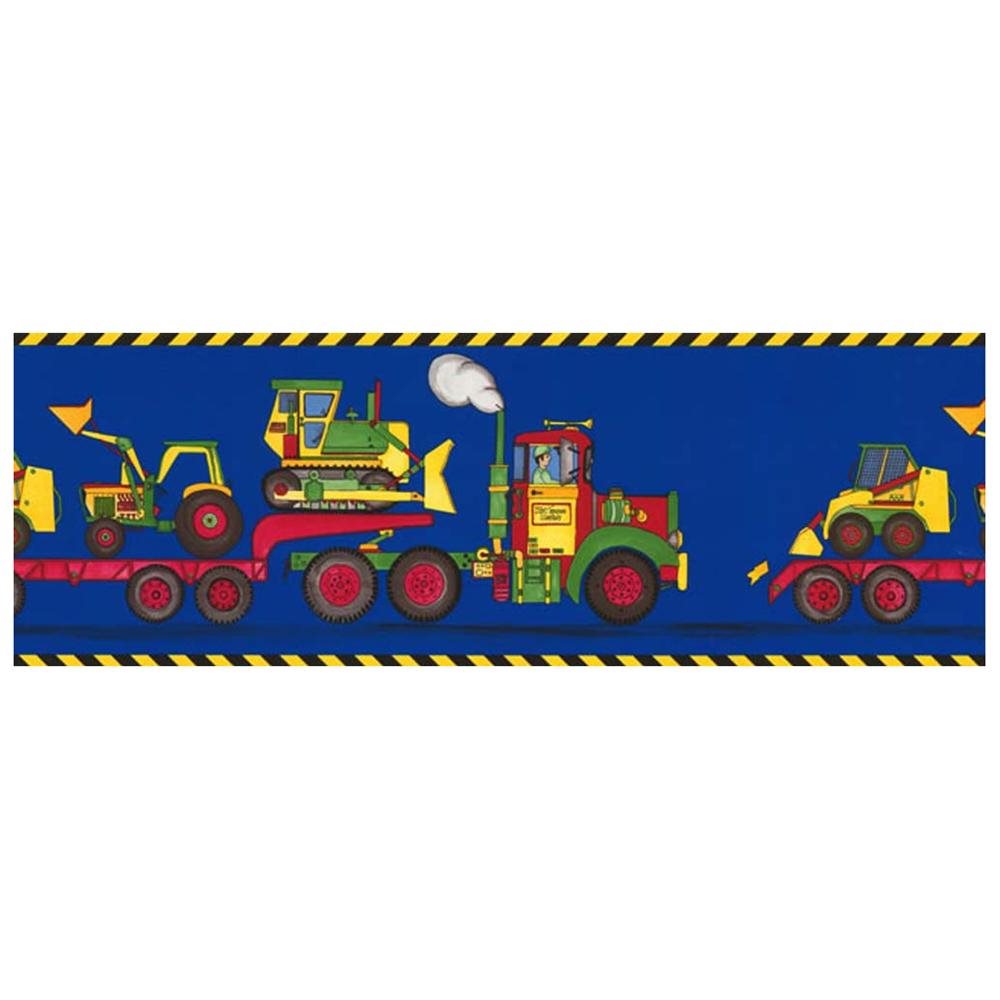 Boys Room Construction Vehicles Red Blue Yellow Green Wallpaper Border 1000x1000