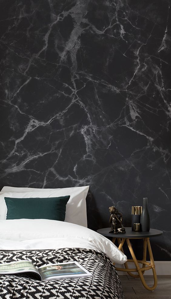 Love This Sumptuously Dark Bedroom Space Faux Marble Texture