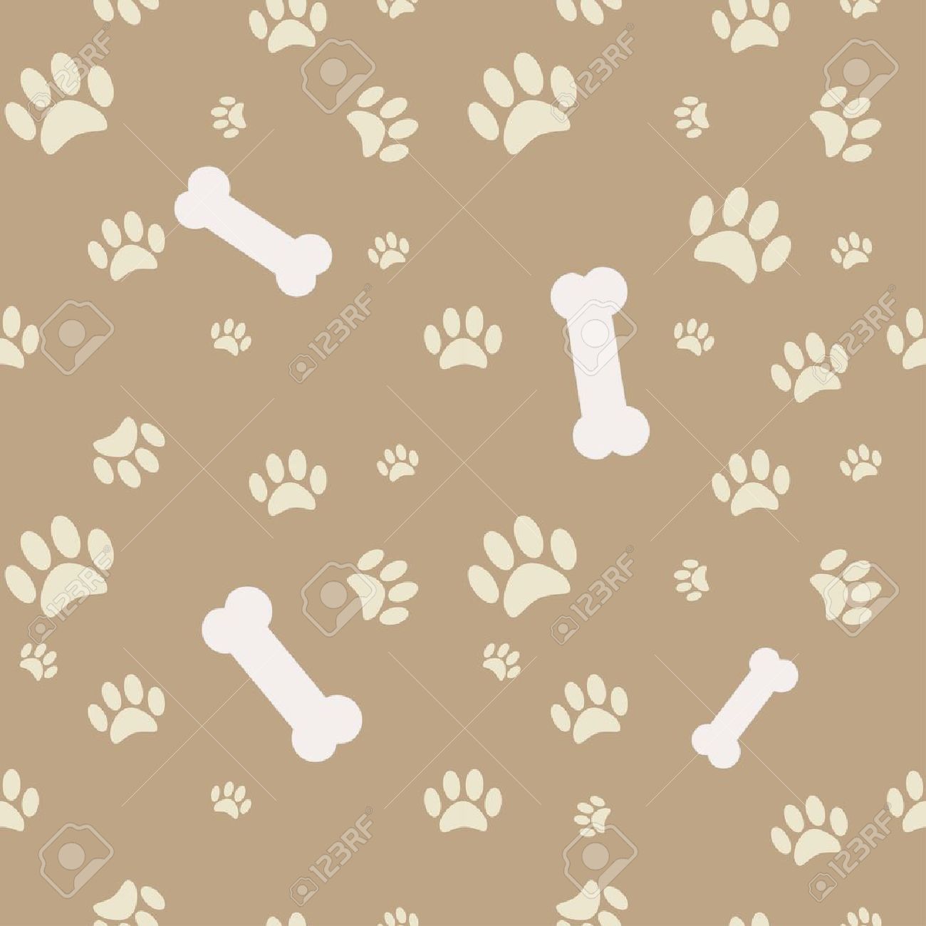 Background With Dog Paw Print And Bone In Brown Royalty