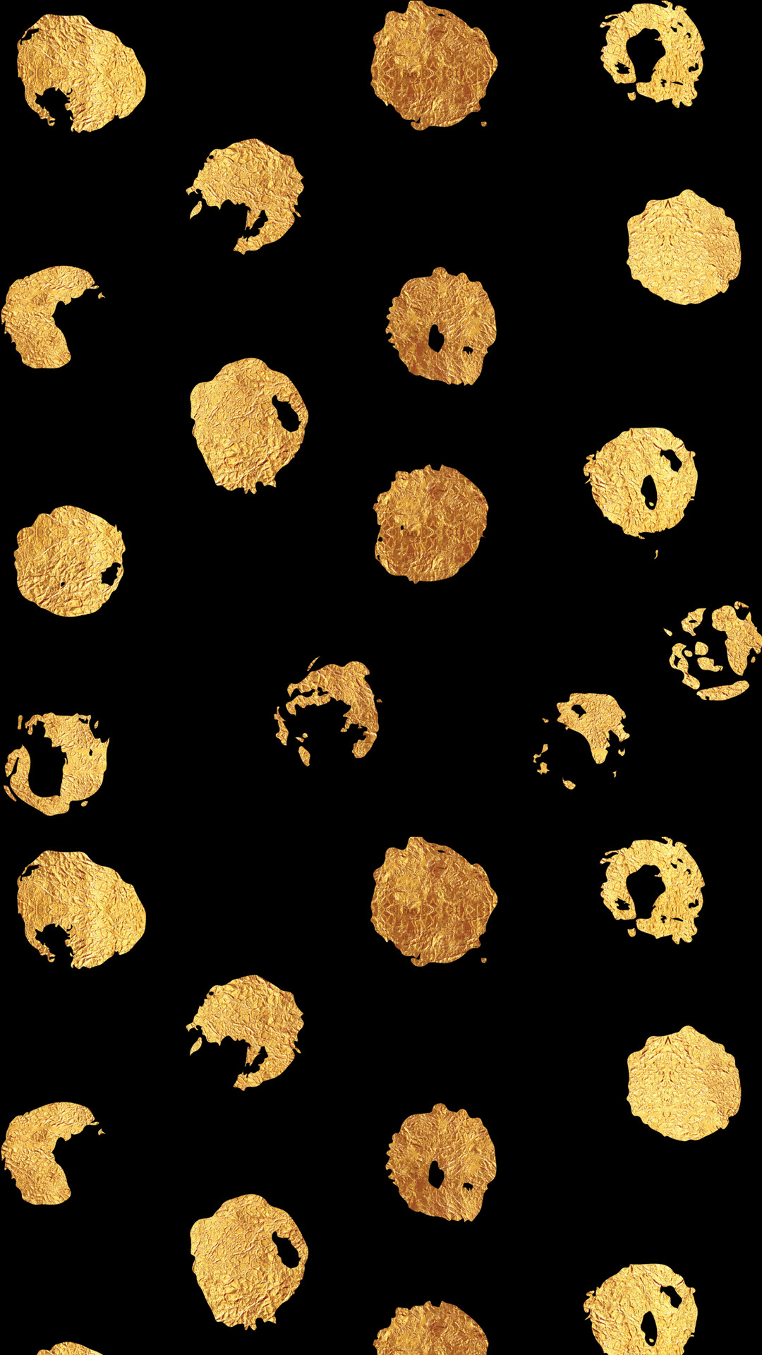 A chic and modern black and gold phone wallpaper with a scattered polka dot pattern, perfect for adding a touch of glam to your mobile device