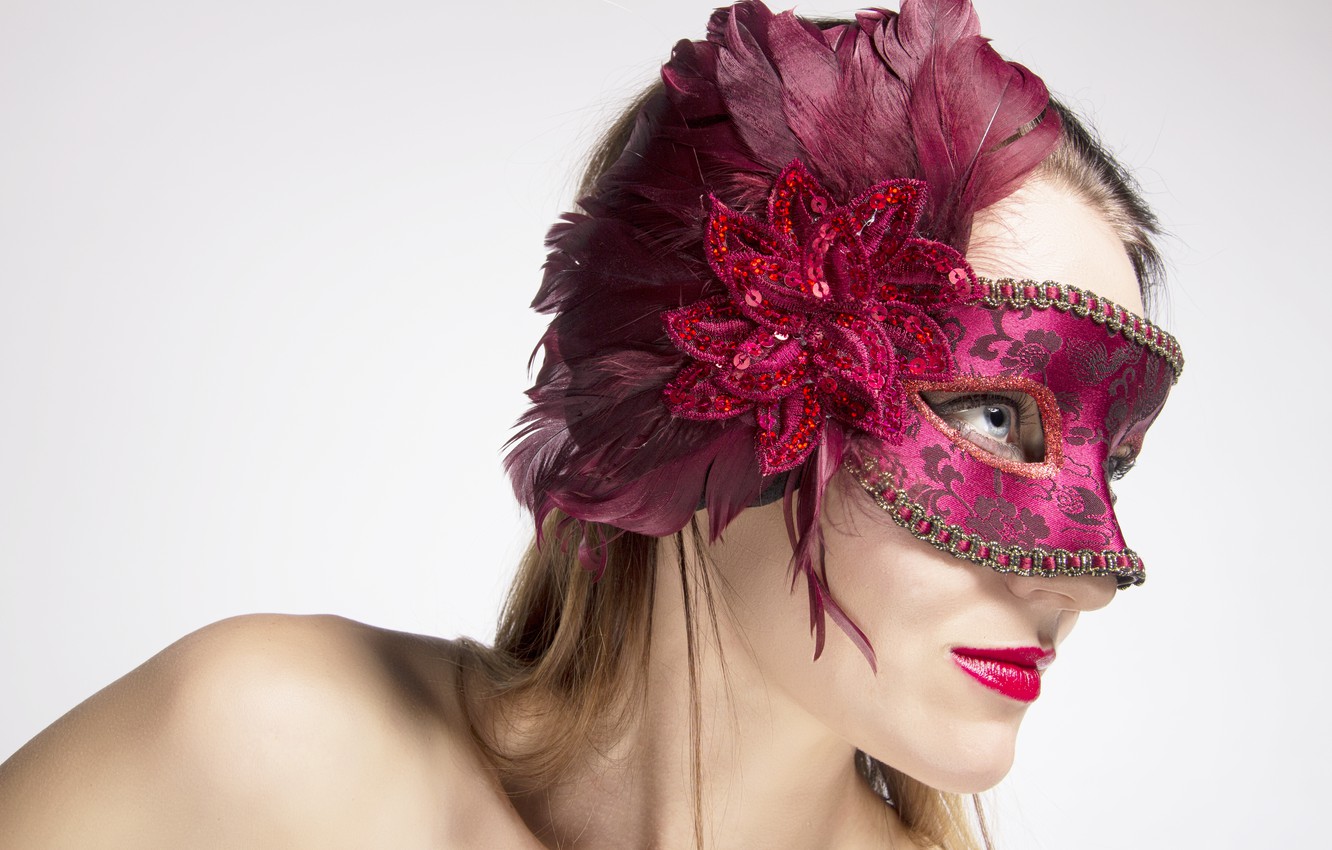 Wallpaper Red Woman Feathers Mask Image For Desktop Section