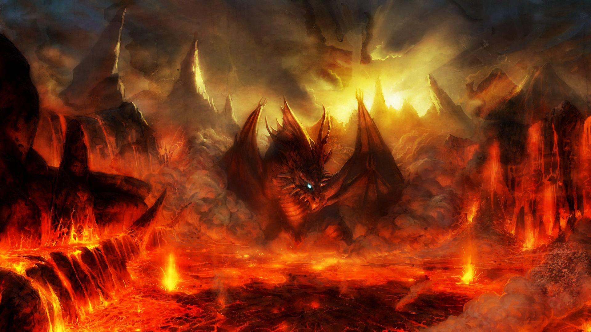 Wallpaper Dragon In The Flame Of Hell