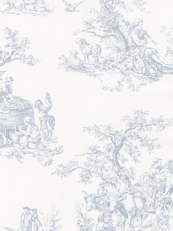 Blue Grey Colonial Toile N Soft White Wallpaper Ch22510
