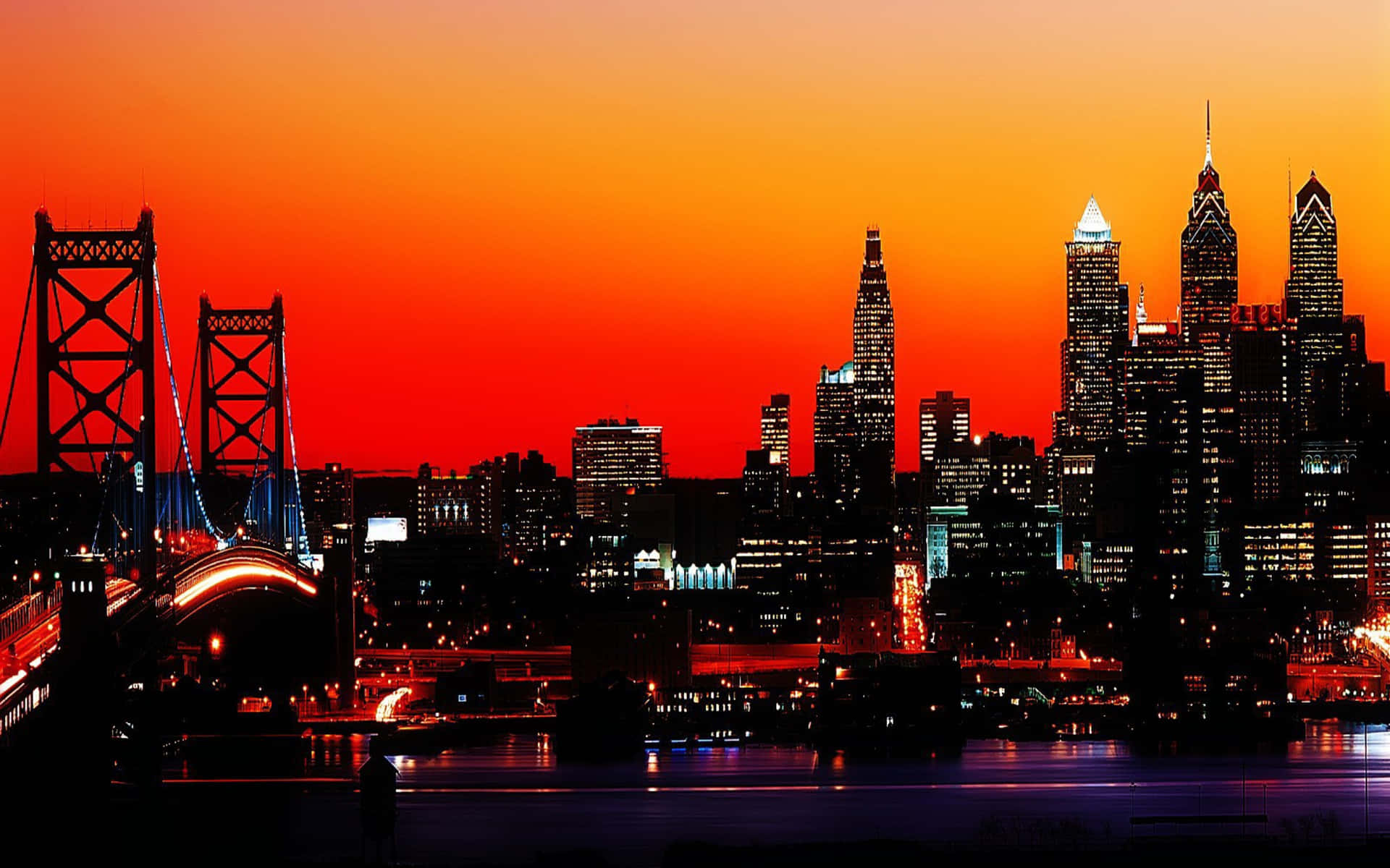 Philadelphia Skyline With Red Orange Sky Ajbnxutr87406j6p Wallpaper