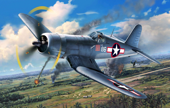 Wallpaper Vought F4u Corsair Ww2 War Art Painting Aviation