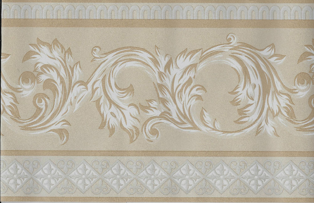 Free download Architectural Tan and White Leaf Scroll Wallpaper Border