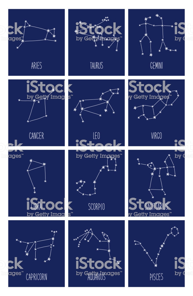 Cute Background With Schematic Hand Drawn Zodiac Constellations