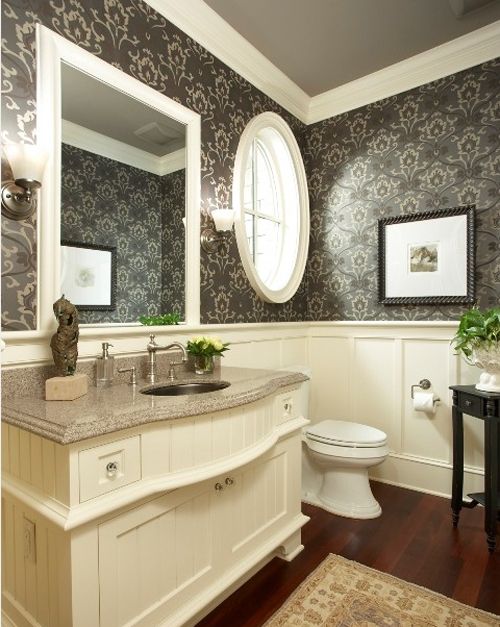 Wallpaper With Wainscoting Guest Bath Remodel Project