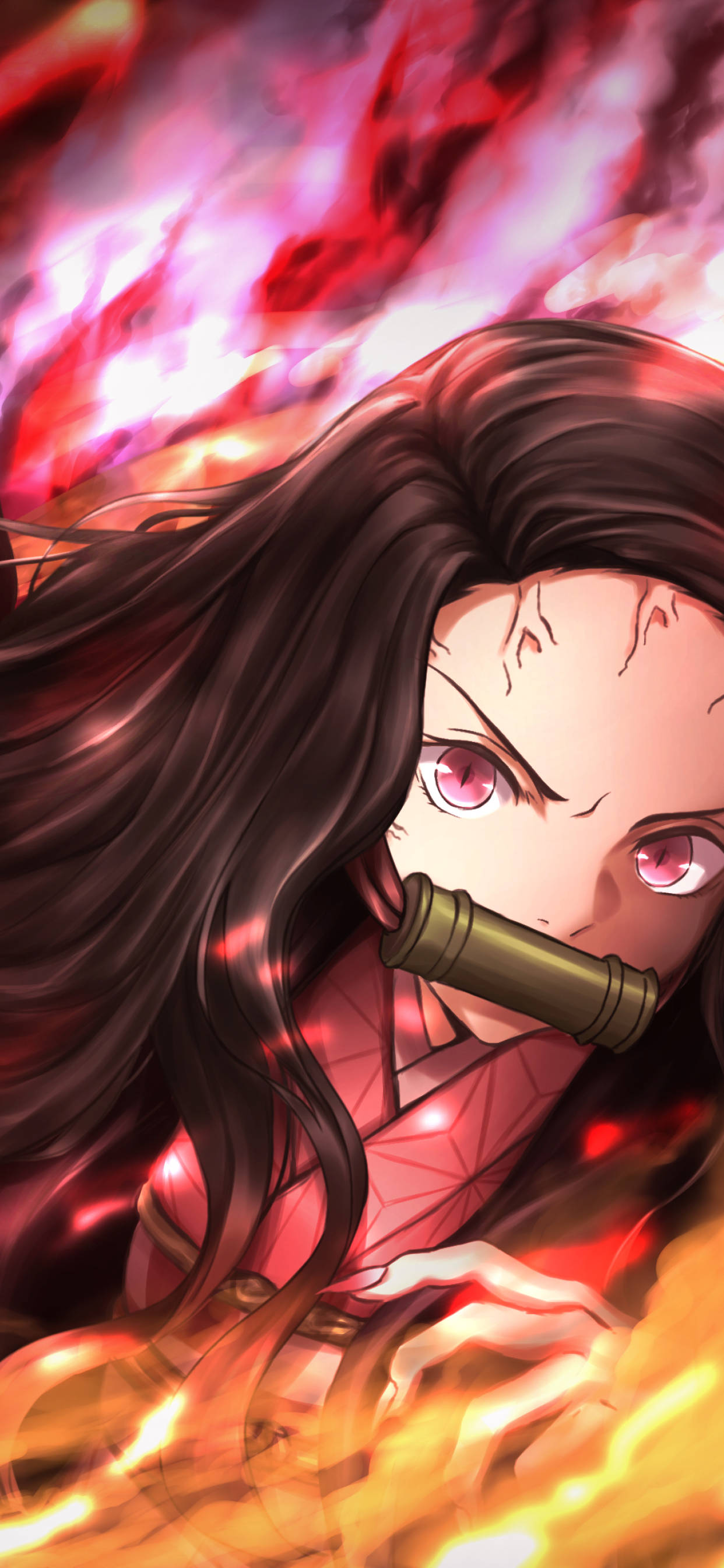 Nezuko Red Eyes Demon Slayer iPhone Wallpaper