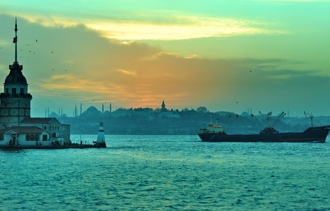 Wallpaper Strait Lighthouse Panorama Istanbul Turkey The