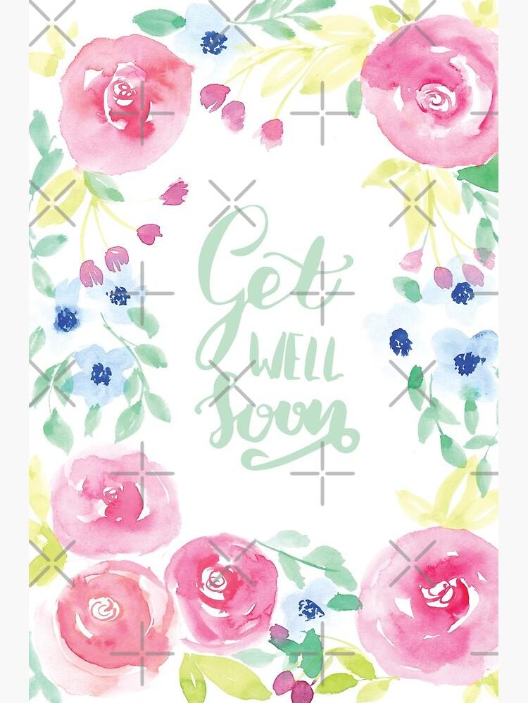 Get Well Soon Watercolor Floral Frame Greeting Card By
