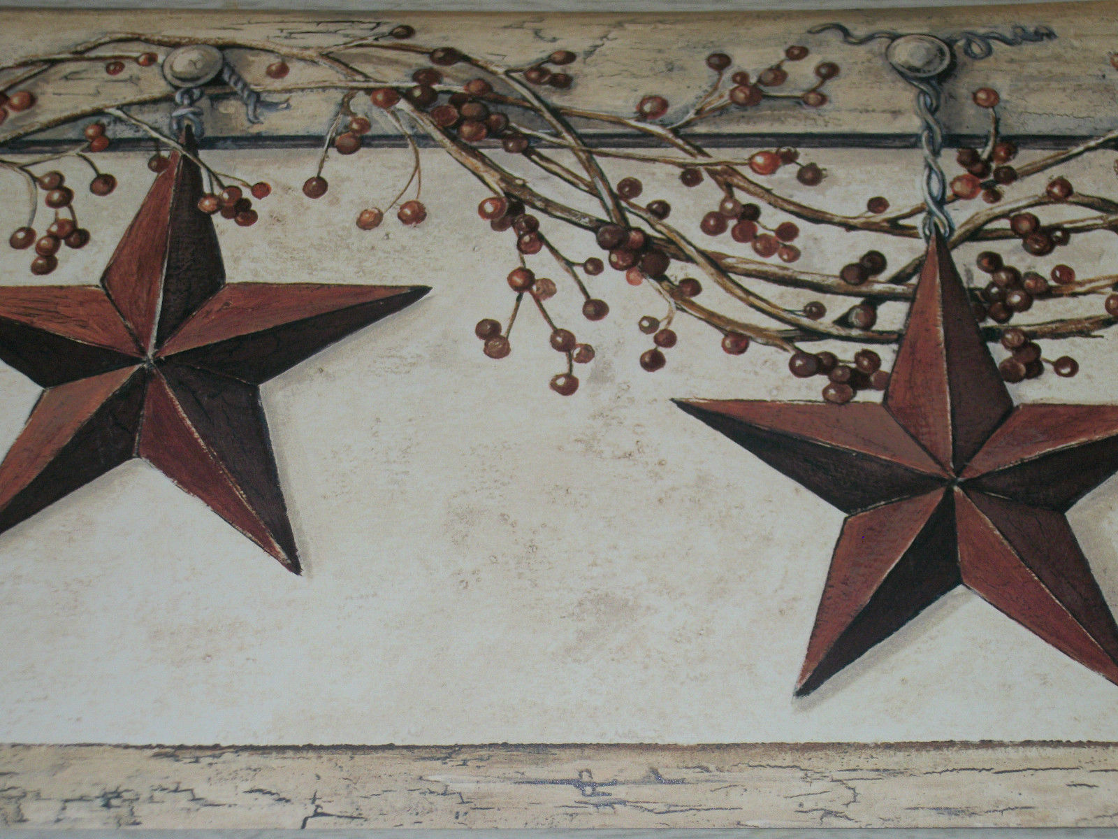 York Country Primitive Hanging Star Berries Wallpaper Border