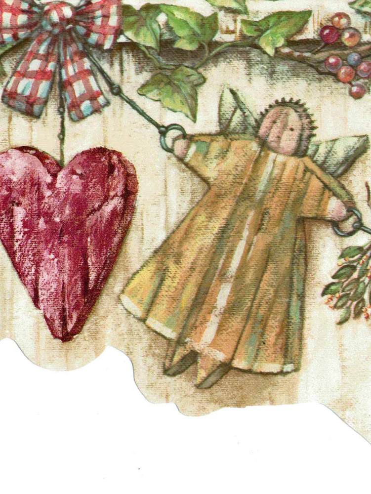 Country Angel Dolls Hearts Sage Gold Blue Wallpaper Border