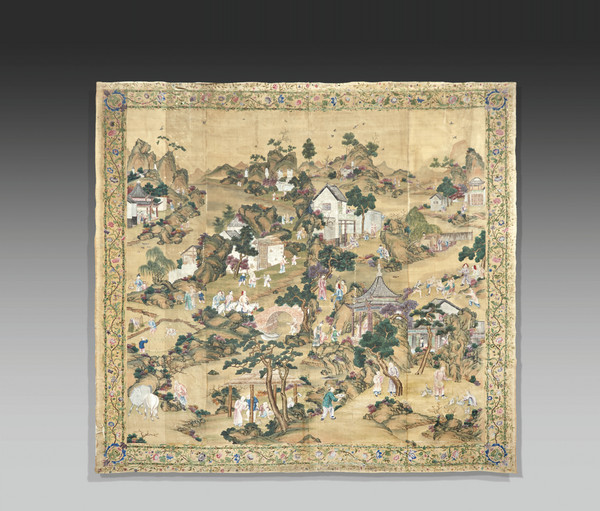 Rare Set of Chinese Export Silk Wallpaper Panels Qing Dynasty