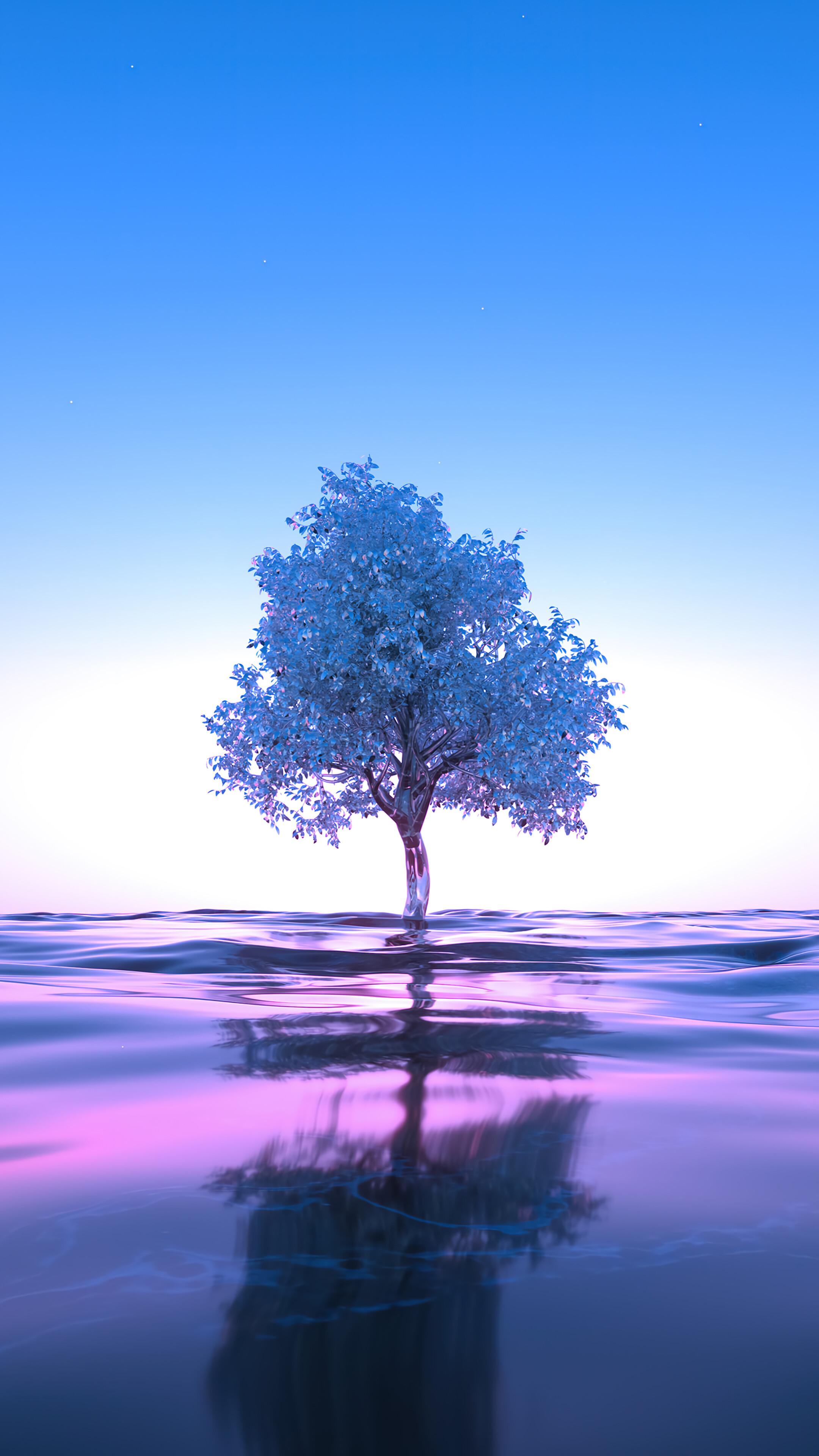 Sea Ocean Render Tree Digital Art Reflection 4k Wallpaper iPhone