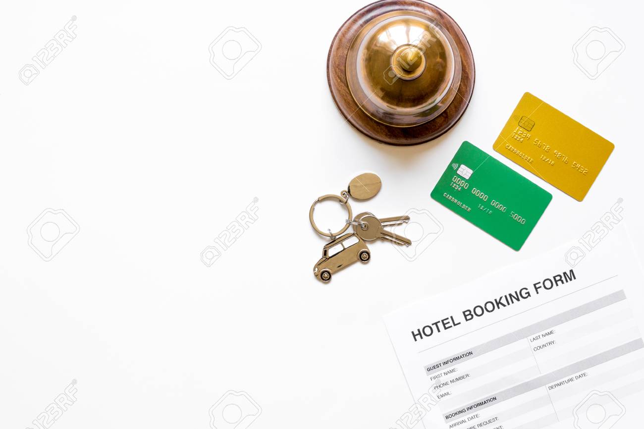 Hotel Reservation Blank And Ring On White Background Top