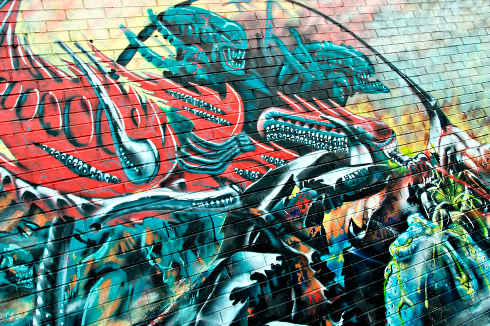 Sci Fi Aliens On Brick Graffiti Wall Mural Ohpopsi Wallpaper