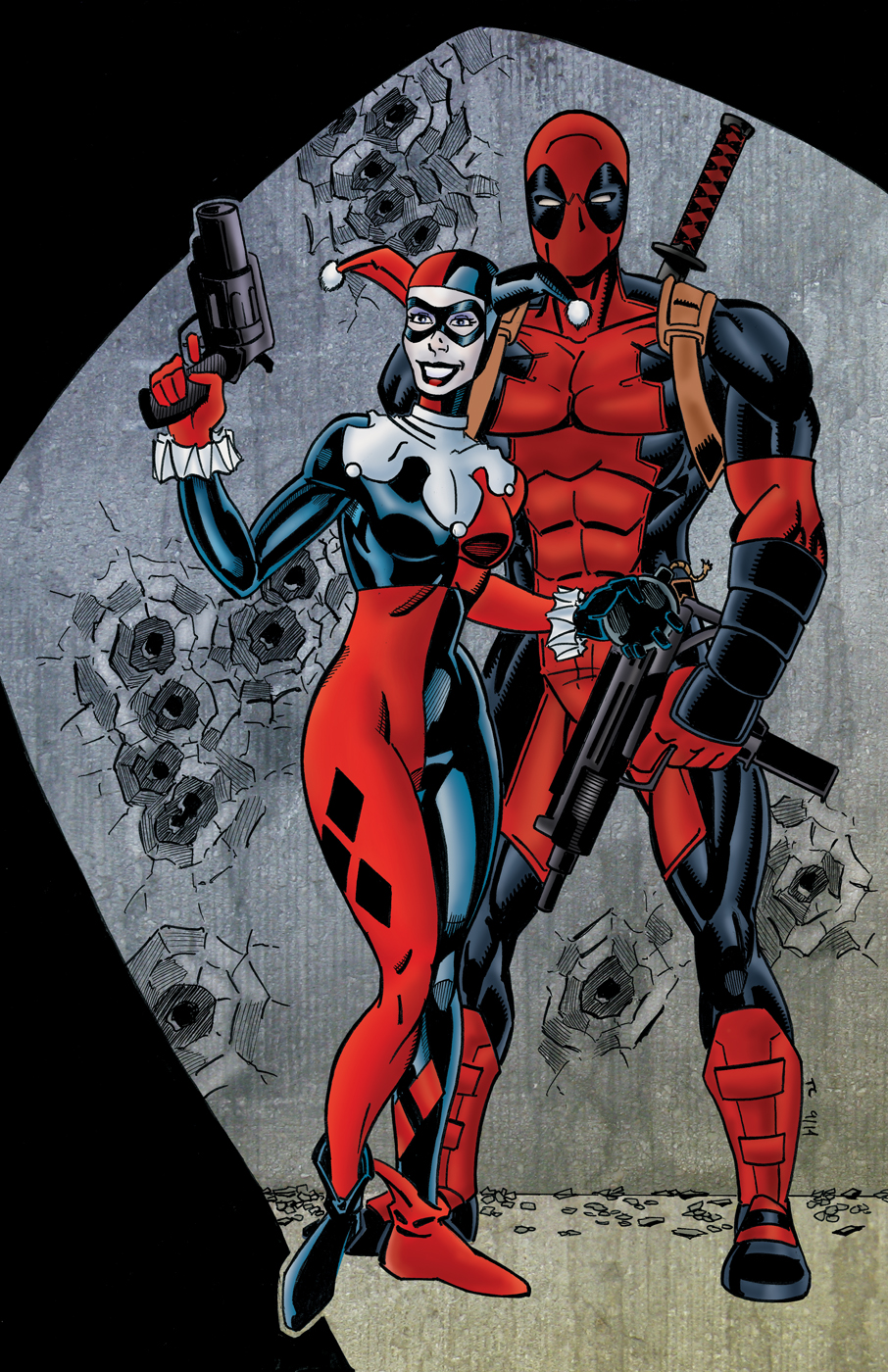 Harley Quinn And Deadpool Colored By Ninjaspidey