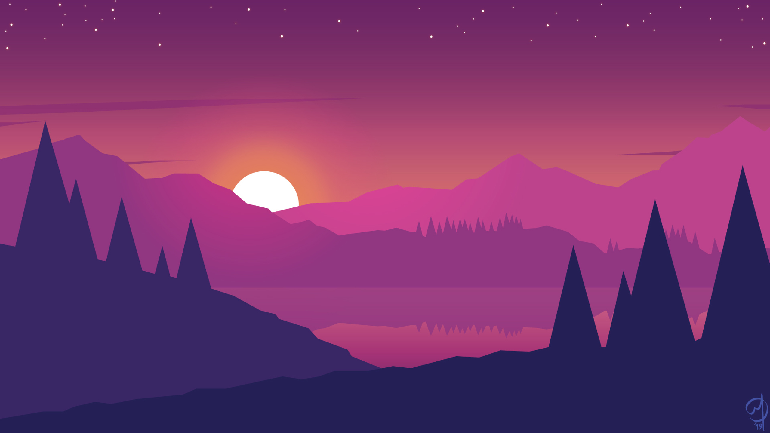 Minimalist Mountains Landscape Scenery 1440p Resolution HD Wallpaper