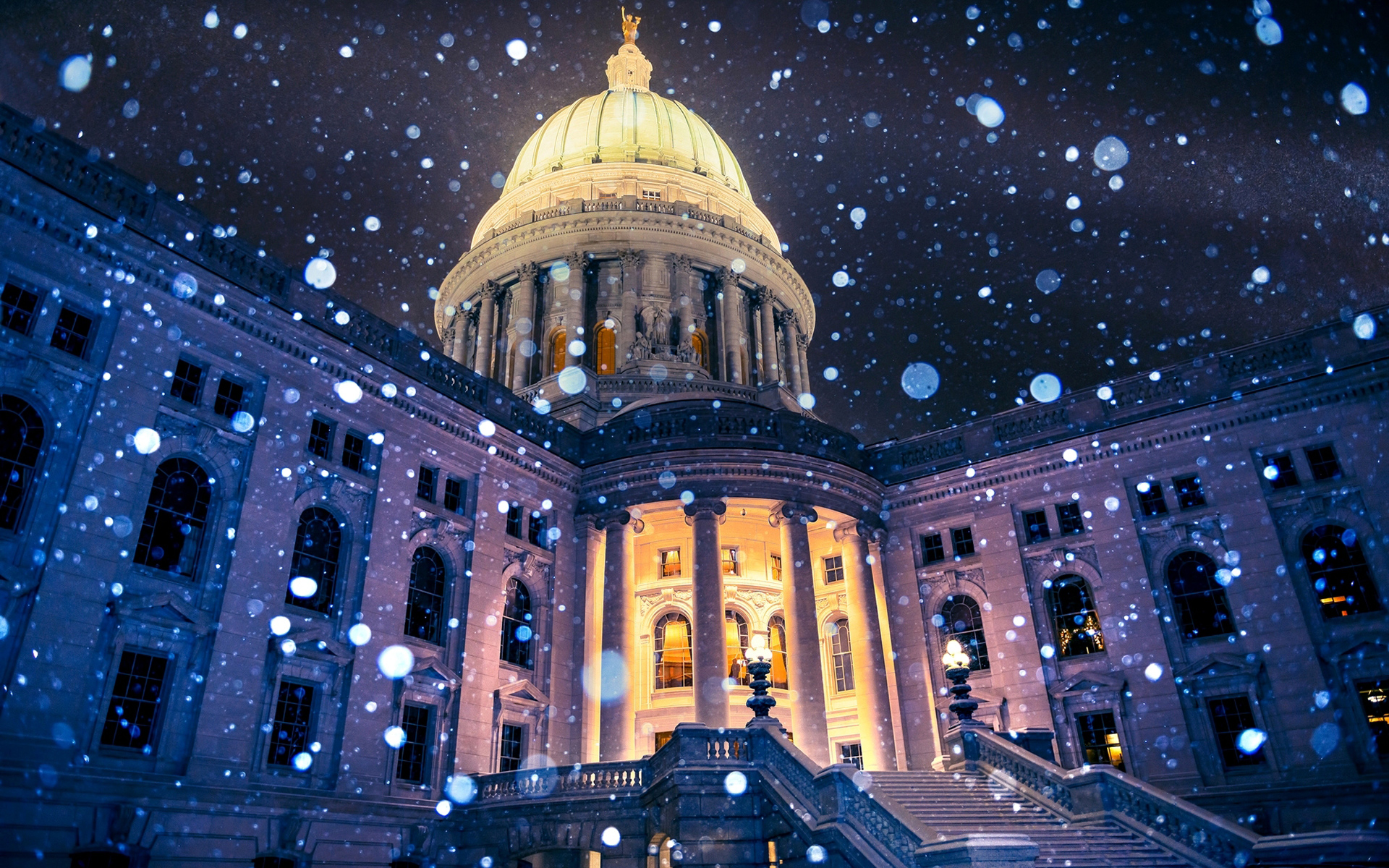 USA Madison Wisconsin Capitol Snowflakes HD Wallpaper