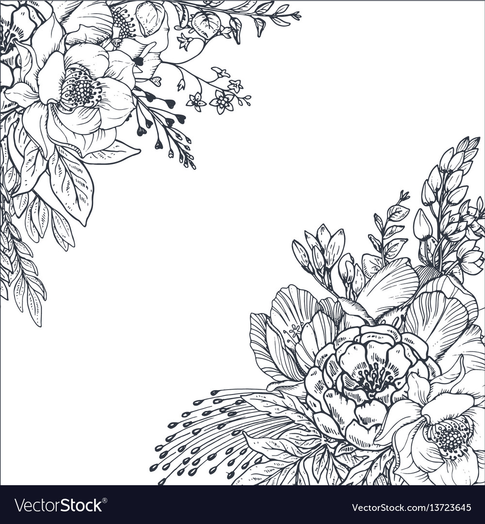 Floral Background With Hand Drawn Flowers Vector Image