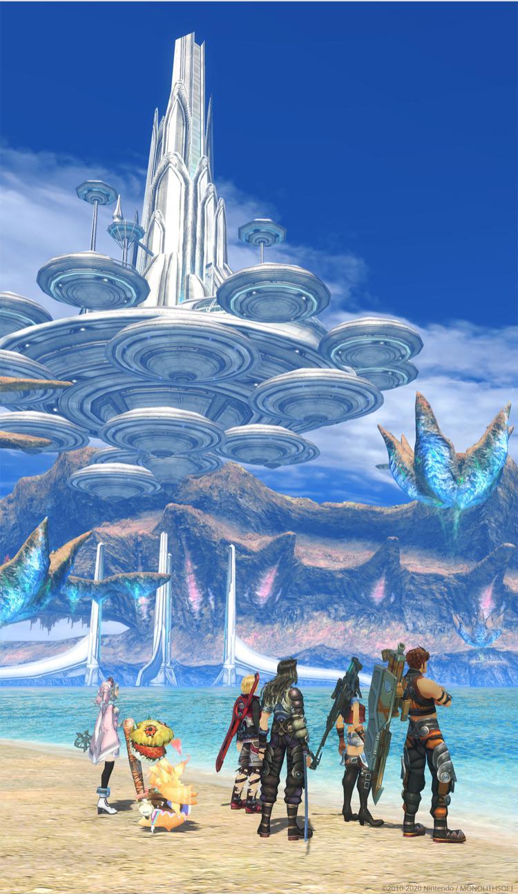 A wallpaper for your phone with Shulk and the gang in Xenoblade