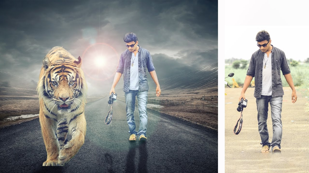 Tiger And Boy Photo Manipulation Change Background Photoshop