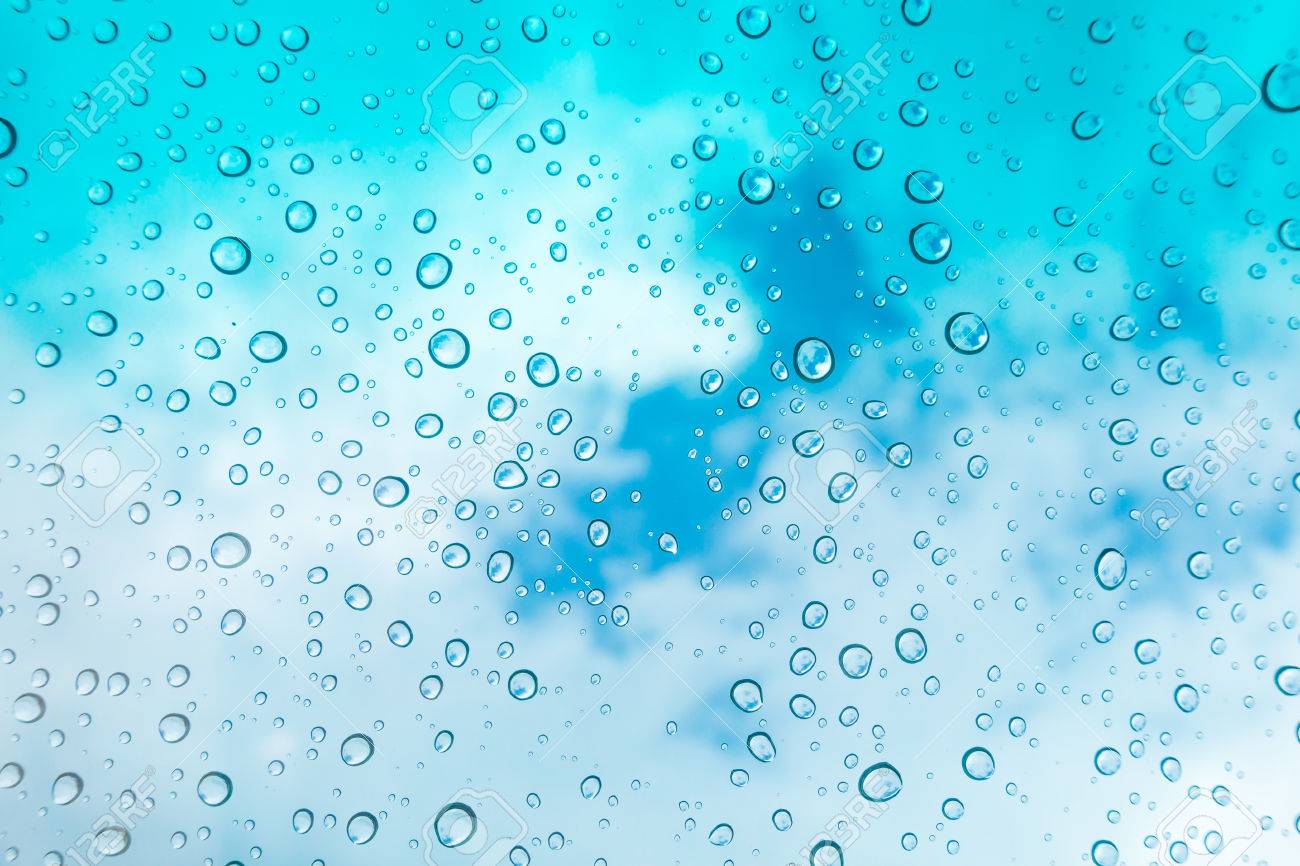 Water Drops Background Water Drops On Glass Window Over Blue