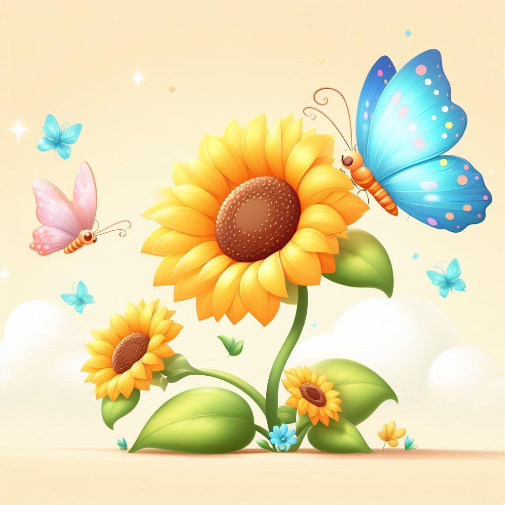 Sunflower And Butterflies Wall Art Wallpaper