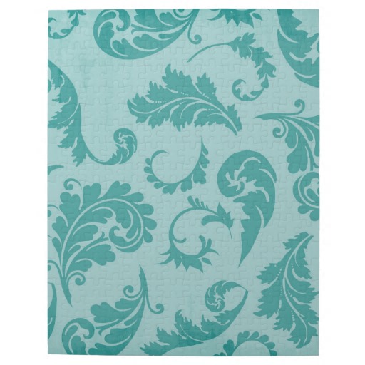 Teal Flourish Turquoise Damask Floral Wallpaper Puzzle