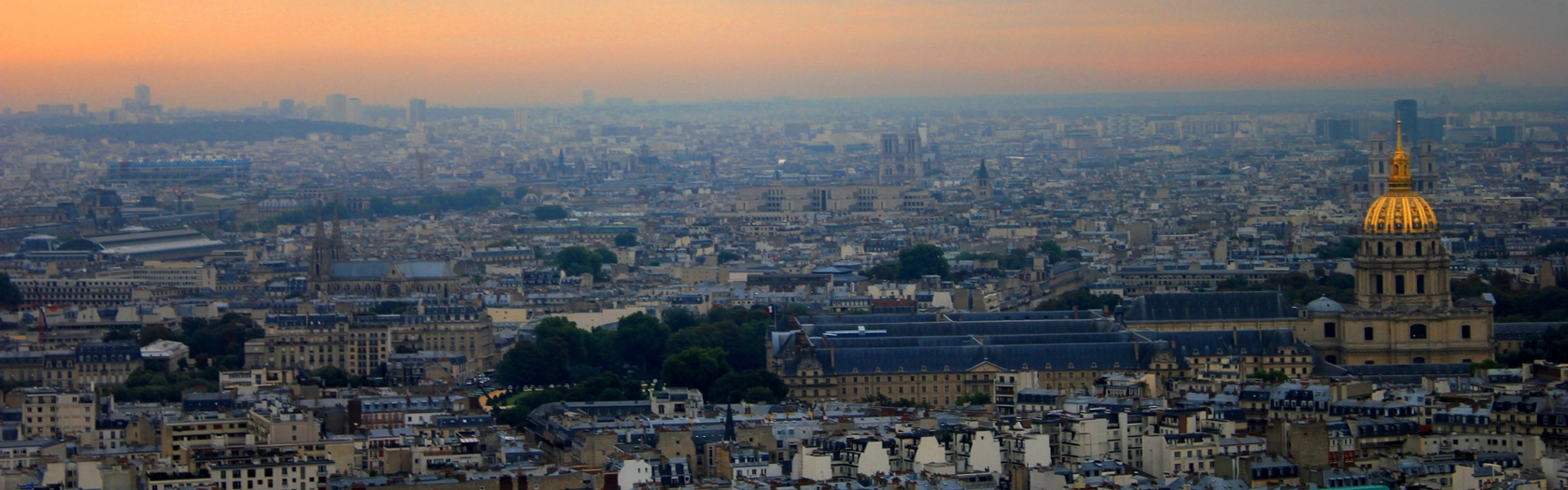 Wallpaper Landscape Paris Panorama Sky Dual Wide