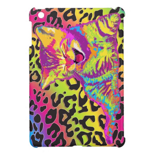 Kitten On Rainbow Leopard Print Background iPad Mini Covers
