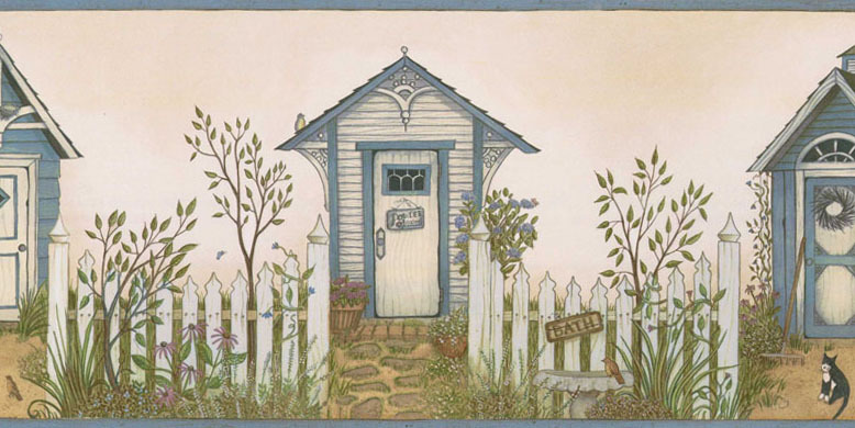 Cottage Outhouses Wallpaper Border Rustic Country Primitive