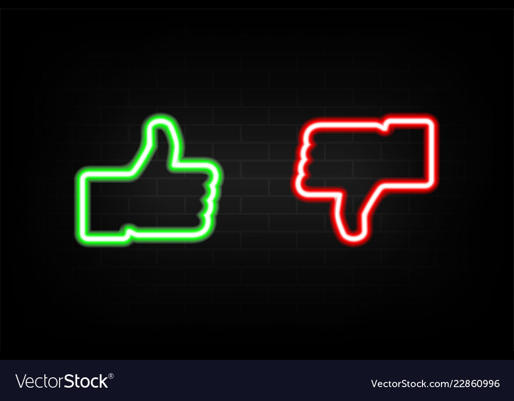 Neon Like And Dislike Icons On Background Brick Vector Image