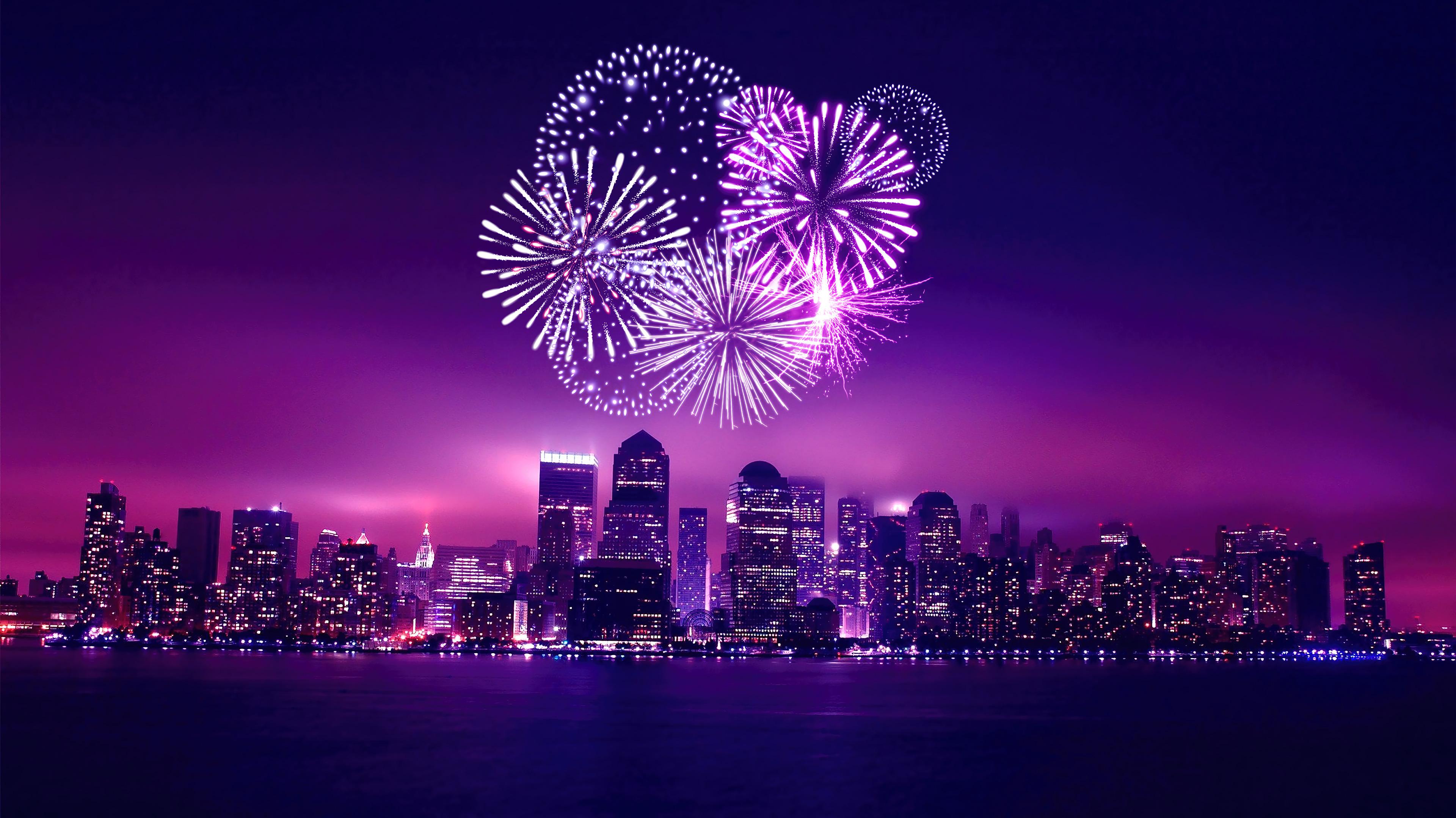 New Year Fireworks Chicago Night City Scenery Wallpaper iPhone