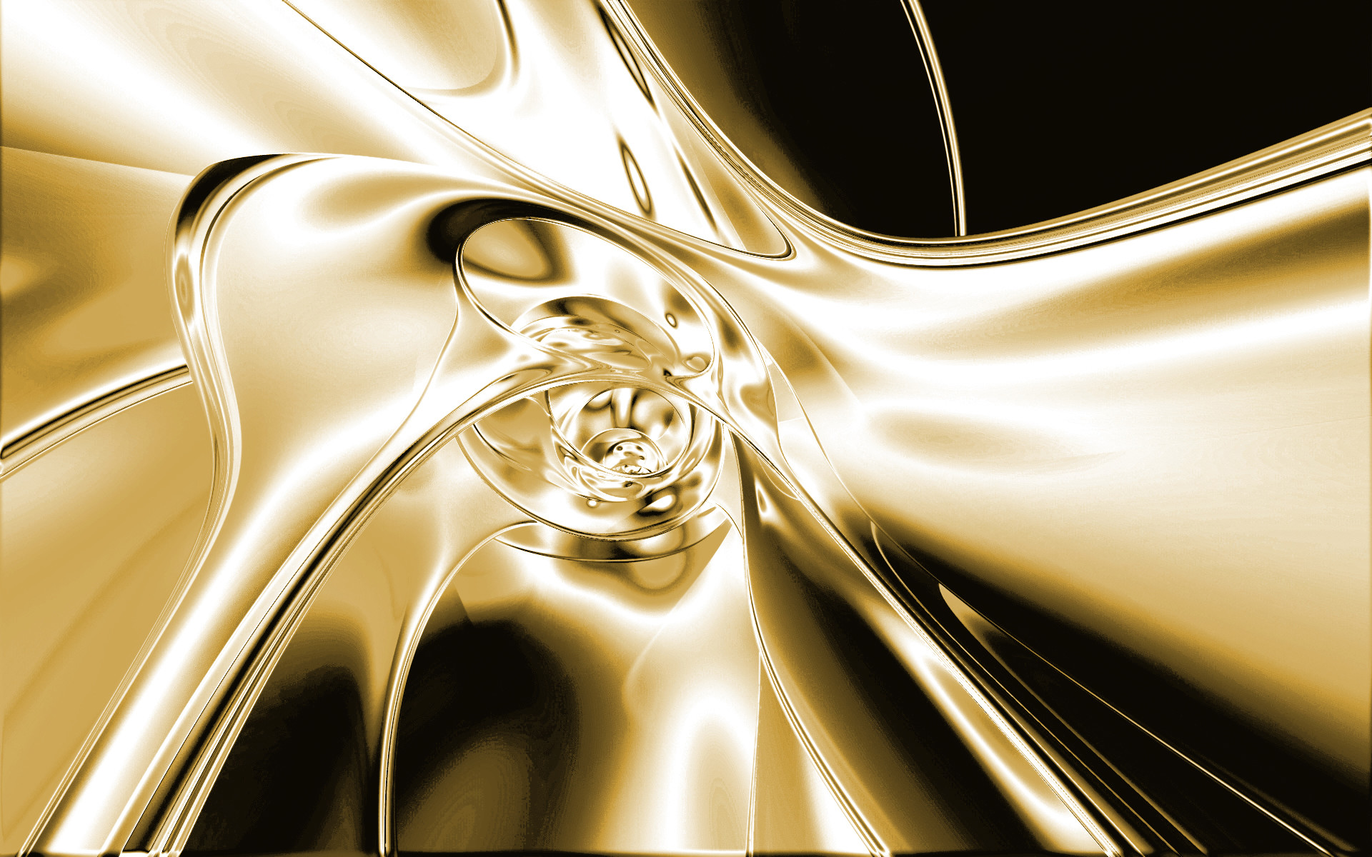 Abstract gold swirls on a black background, resembling liquid gold or molten metal, perfect for a luxurious phone wallpaper