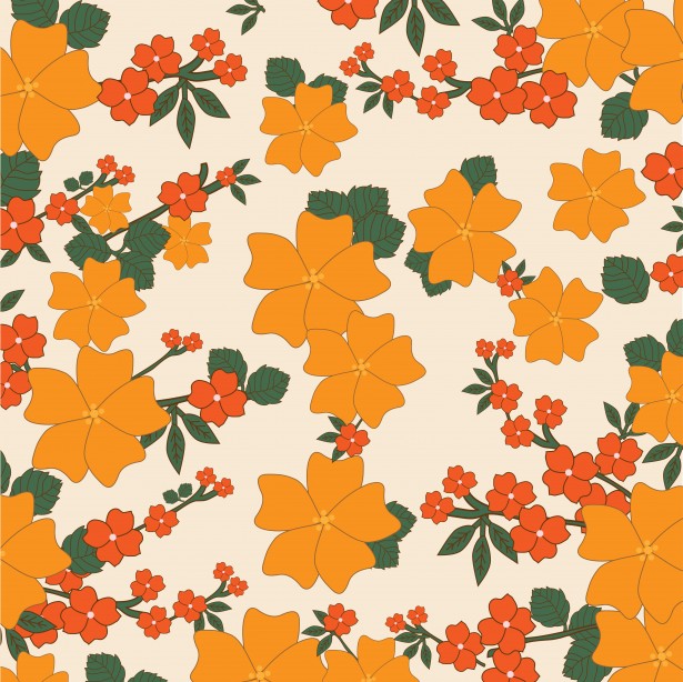 Vintage Floral Wallpaper Orange Stock Photo Public Domain