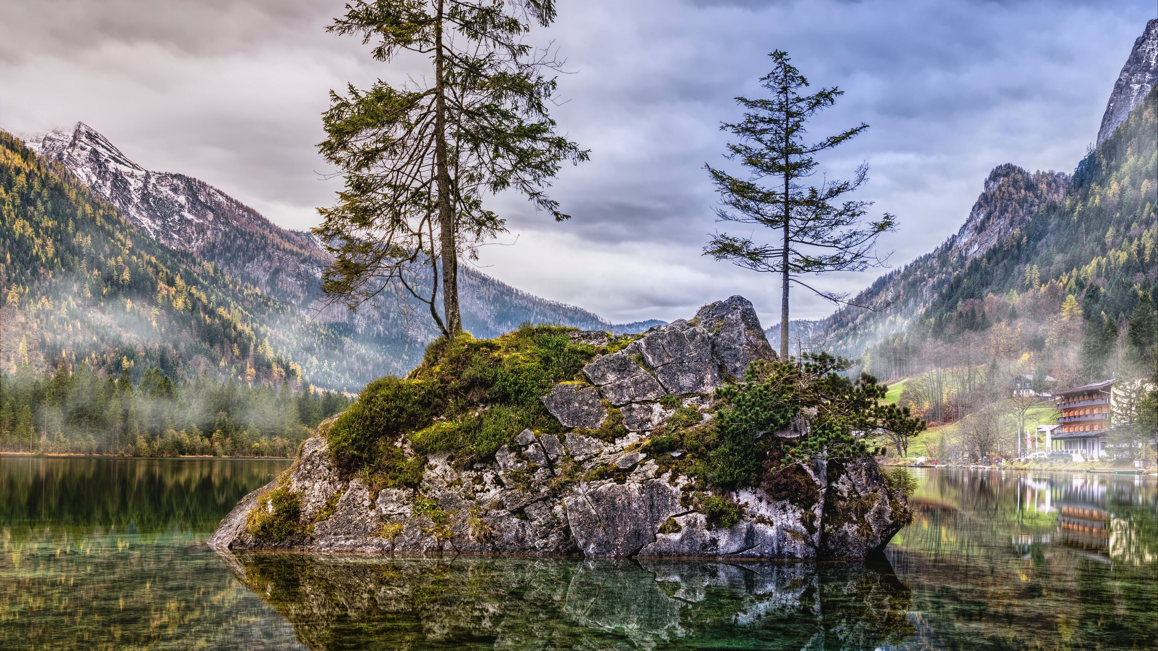 Mountains Cliffs Lake Hintersee Ramsau Bei Berchtesgaden