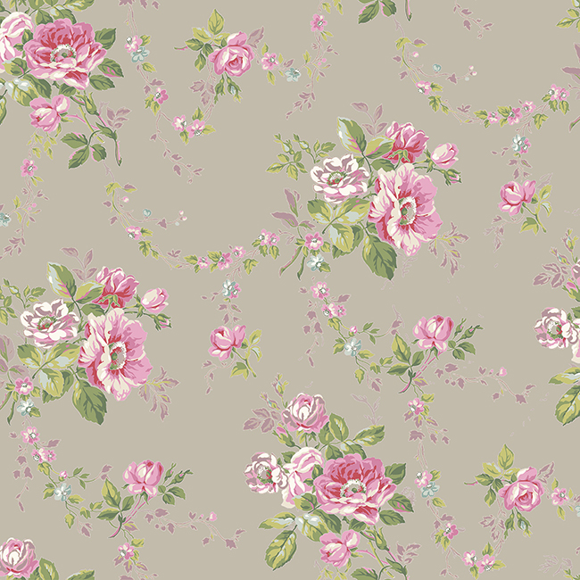 Silver Floral Swag Wallpaper Traditional