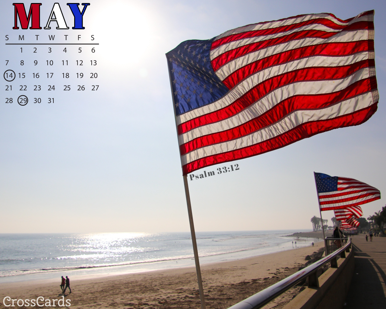 May Memorial Day Flags Desktop Calendar Wallpaper