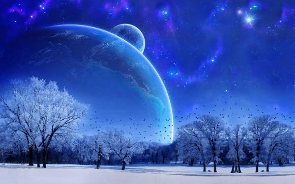 Abstract Moon Winter Snow Blue White Desktop Wallpaper