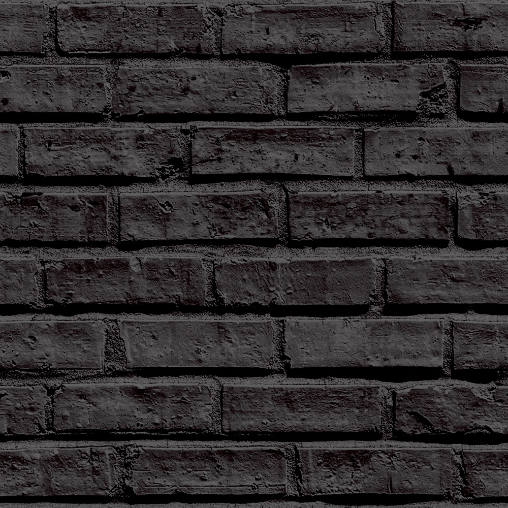 Black Brick Wall Pattern Faux Stone Effect Motif Mural Wallpaper