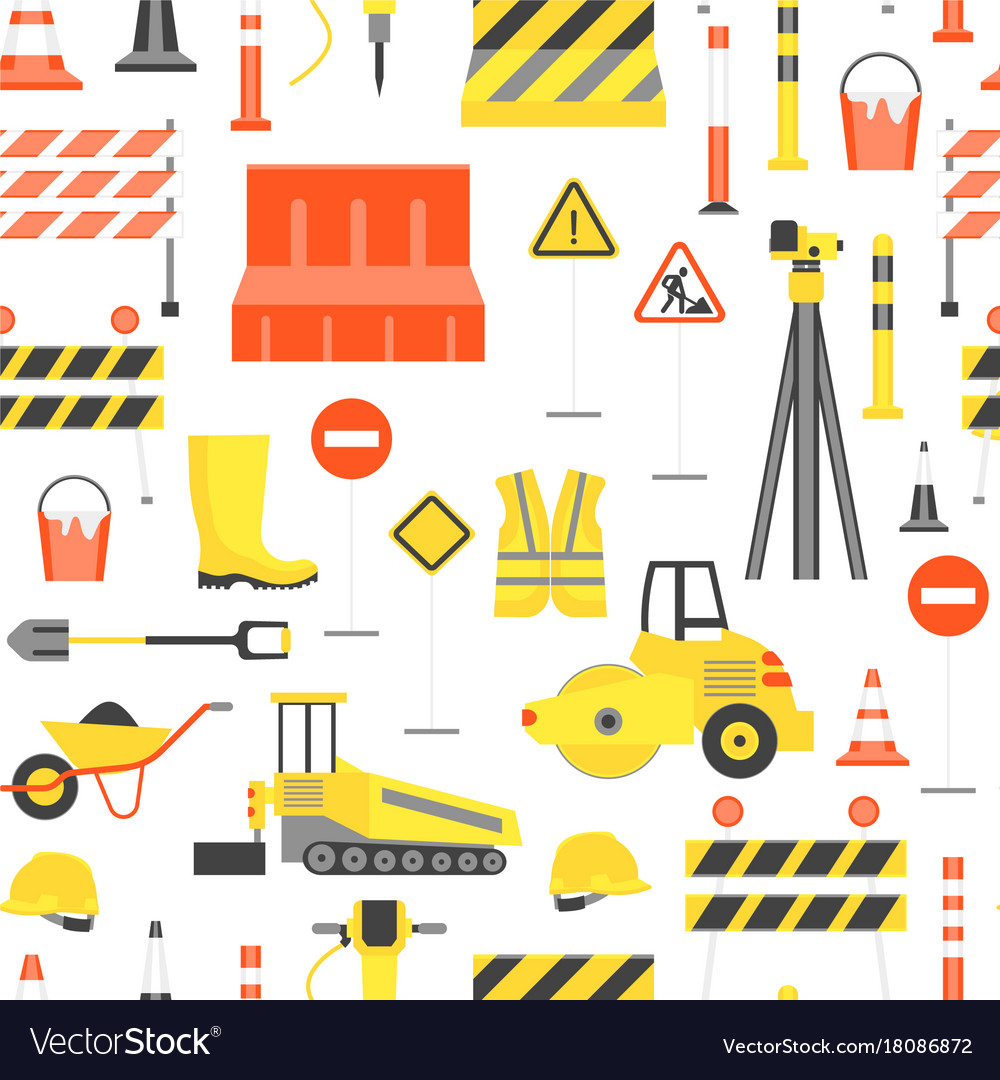 Cartoon Road Construction Background Pattern On A Vector Image