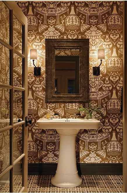 David Hicks Vase Wallpaper Powderroom Powder Rooms Bathroom