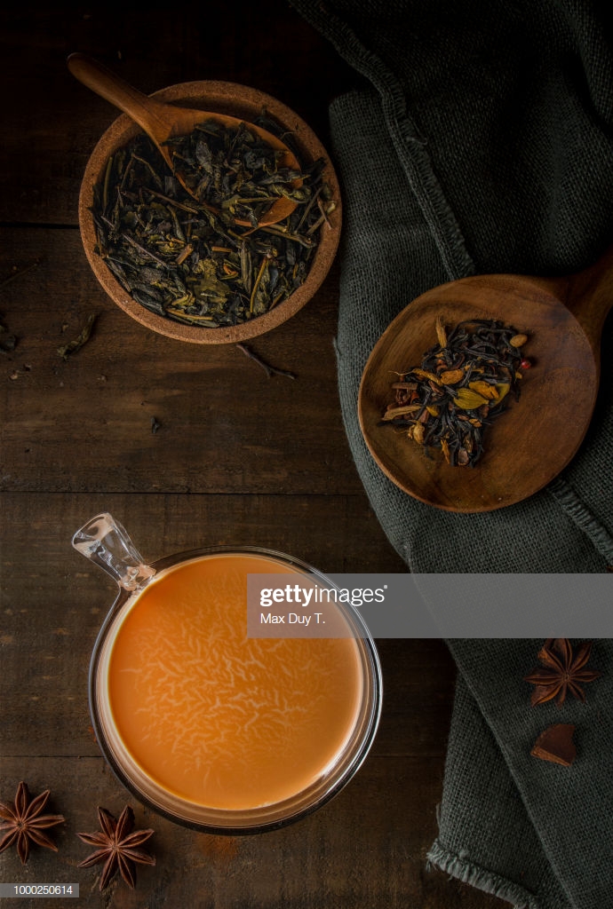 Chai Tea Latte On Wooden Background Stock Photo Getty Image